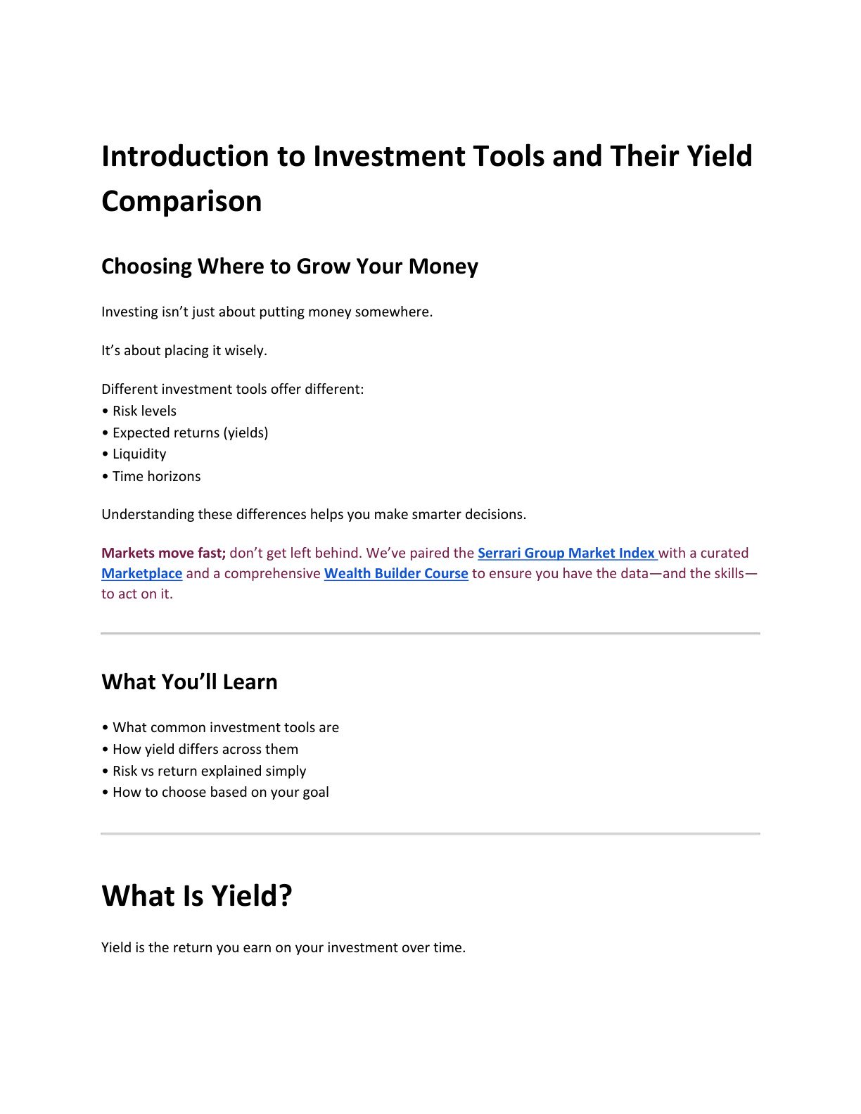Introduction to Investment Tools and Their Yield Comparison cover