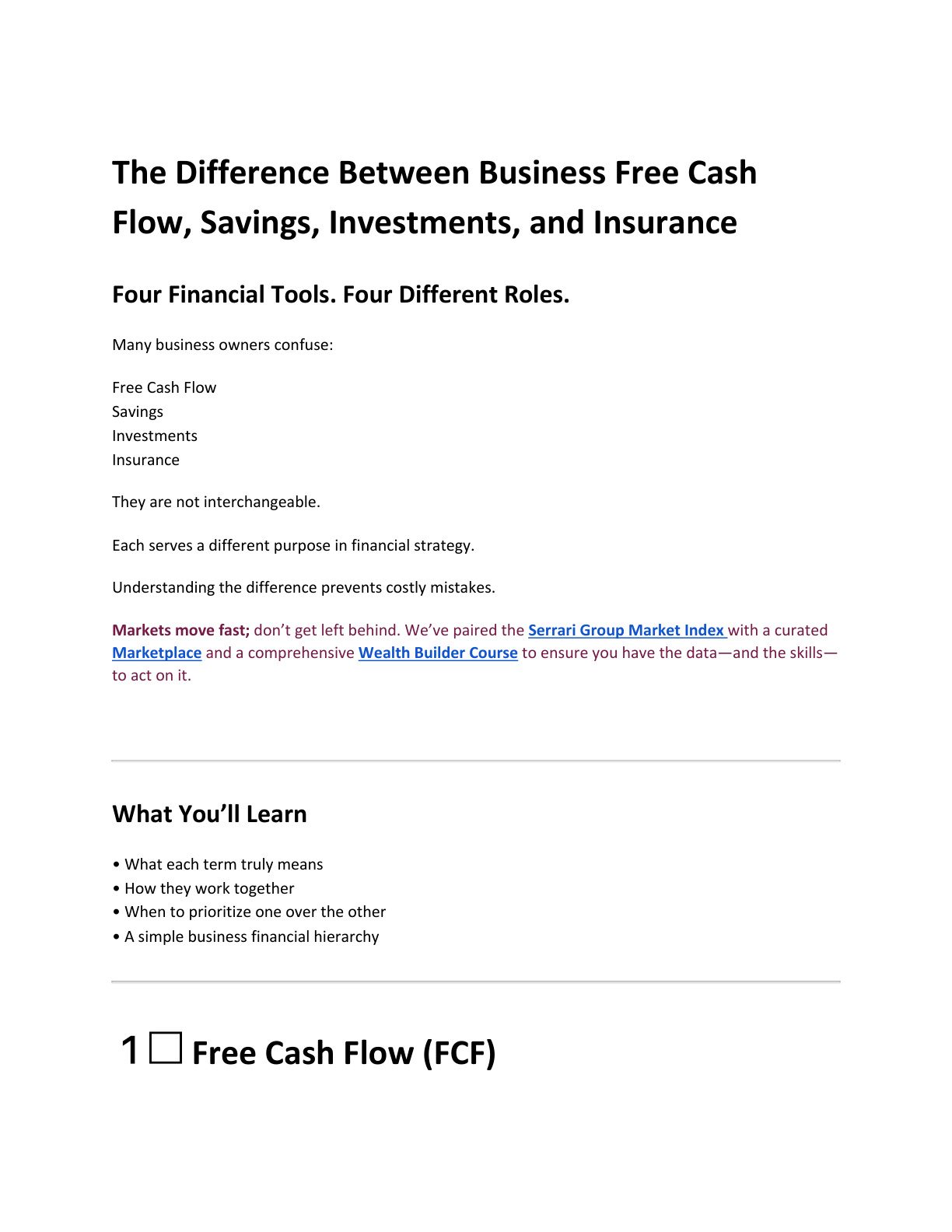 The Difference Between Business Free Cash Flow, Savings, Investments, and Insurance cover