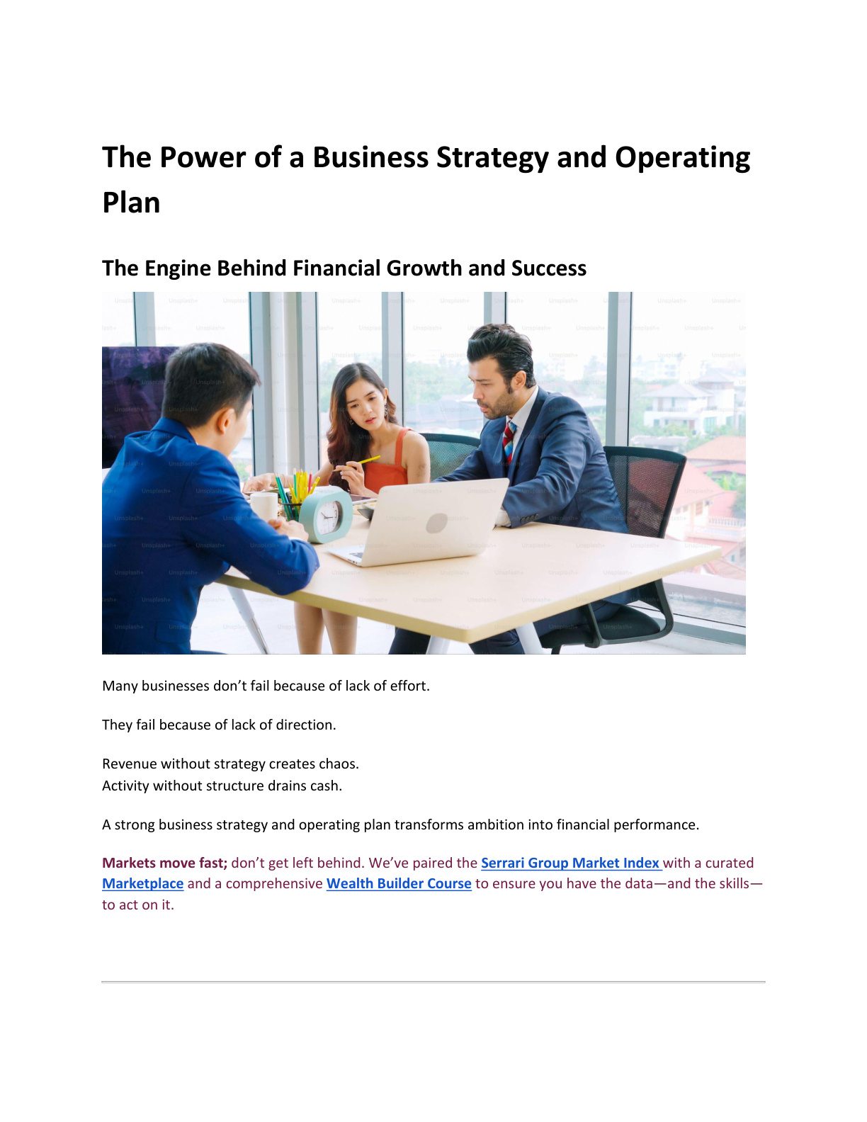 The Power of a Business Strategy and Operating Plan cover
